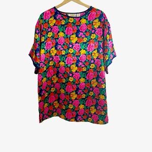 Victoria’s Secret Vintage Satin Gold Label Small Multicolor Floral Night Shirt